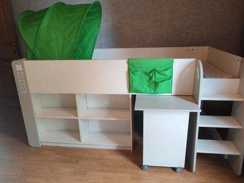 Lit mezzanine mi hauteur avec matelas 90x200, Kinderen en Baby's, Kinderkamer | Stapelbedden en Hoogslapers, Zo goed als nieuw