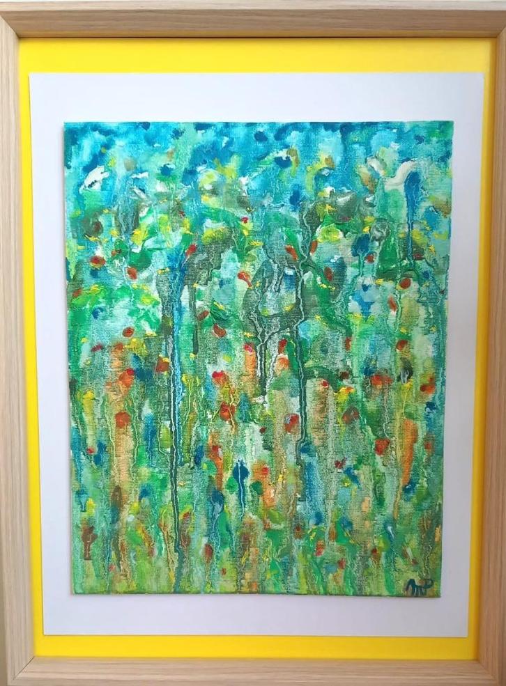 Kleurenpracht! Schilderij, olieverf op doek in open kader, Antiek en Kunst, Kunst | Schilderijen | Abstract, Ophalen