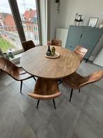 Eettafel met 6 stoelen, Ophalen, 100 tot 150 cm, Rond, Hout