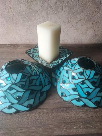 2 abat-jours et porte-pilier style Tiffany PartyLite 