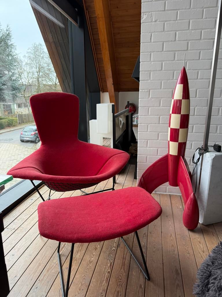 Bertoia Bird Fauteuil van Knoll + Ottoman, Maison & Meubles, Fauteuils, Utilisé, Tissus, Enlèvement