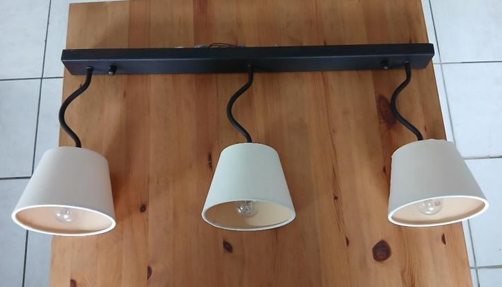 Plafondlamp zwart 3 lampjes, Huis en Inrichting, Lampen | Plafondlampen, Gebruikt, Metaal, Stof, Ophalen