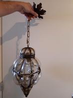 PRACHTIGE ANTIEKE VENICIAANSE HANGLAMP MET MONDGEBLAZEN GLAS, Ophalen