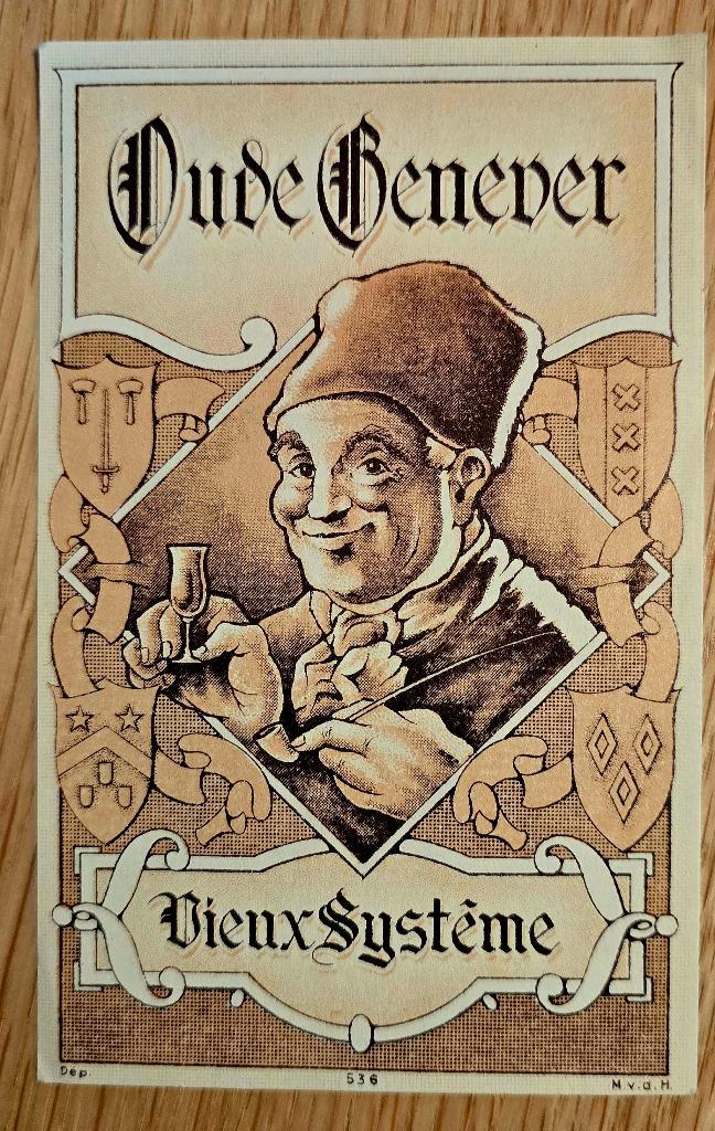 Oude Genever Vieux Systeme Etiquette ancienne - Label 119, Collections, Marques de bière, Autres types, Enlèvement ou Envoi