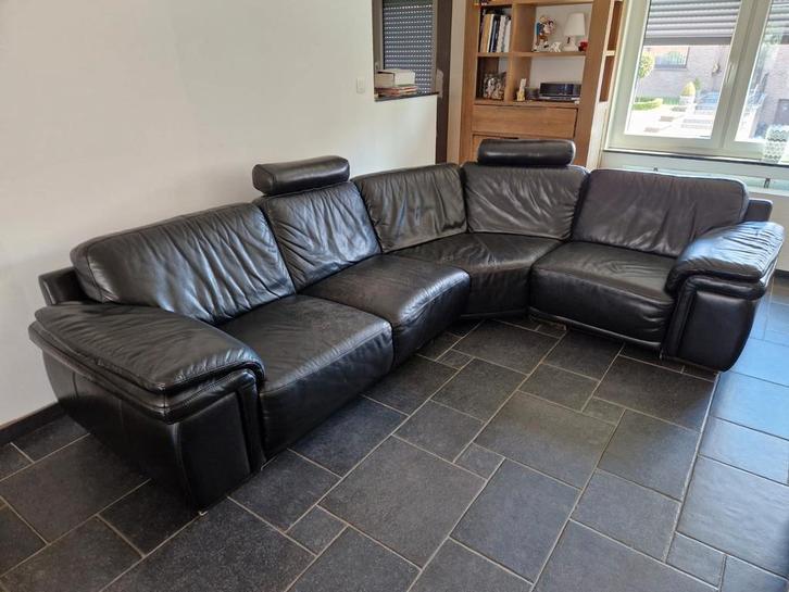 Salon en cuir noir en L ou normal (5 ou 3 personnes), Maison & Meubles, Canapés | Coins salons complets, Cuir, Enlèvement