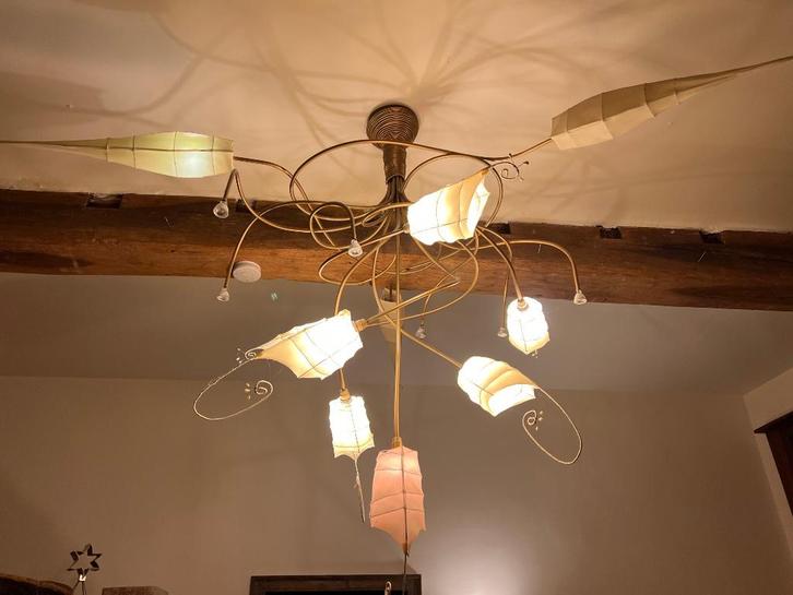 Sierluster, ontwerp Marc de Corte (Gent), Huis en Inrichting, Lampen | Kroonluchters, Gebruikt, Metaal, Stof, Ophalen