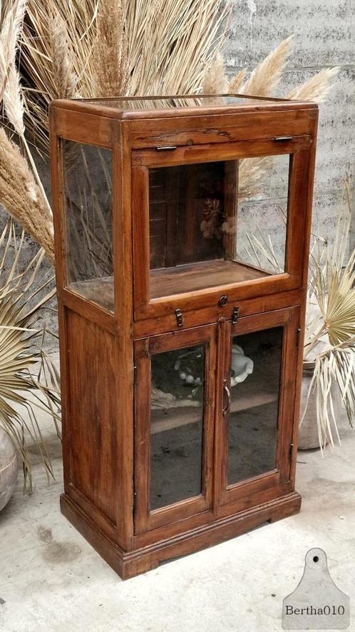 Mooi oud kastje met klep oud gebobbeld glas, Antiek en Kunst, Curiosa en Brocante, Ophalen of Verzenden
