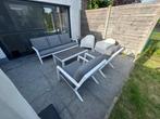 loungeset in wit aluminium met grijs polyester kussens, Ophalen, 5 zitplaatsen, Gebruikt, Aluminium