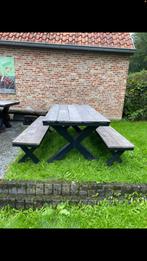 Tuintafel 200x90 incl zitbanken, Tuin en Terras, Tuintafels, Gebruikt, Rechthoekig, Ophalen of Verzenden, Hout