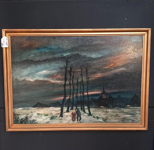 Winterlandschap – Olieverf op doek, Antiek en Kunst, Kunst | Schilderijen | Klassiek, Ophalen