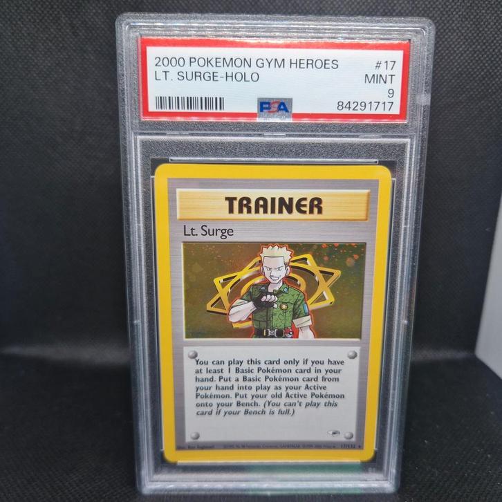 Lt. Surge Holo Gym Heroes PSA 9, Hobby en Vrije tijd, Verzamelkaartspellen | Pokémon, Zo goed als nieuw, Ophalen of Verzenden