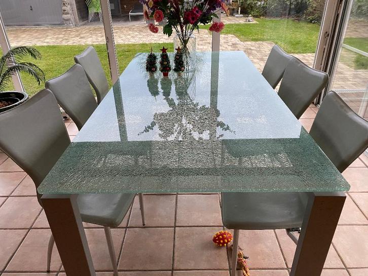 Eettafel - glazen blad -  200/100/76 l-B-H, Huis en Inrichting, Tafels | Eettafels, Gebruikt, 100 tot 150 cm, 200 cm of meer, Vijf personen of meer