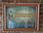Religieuze prent ‘Geloofd zij Jezus Christus’ – vintage devo, Ophalen, Gebruikt, Kaart of Prent, Christendom | Katholiek