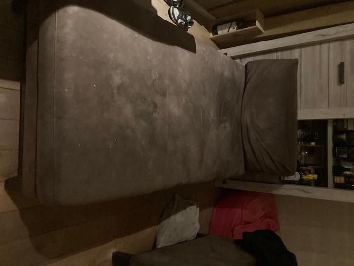 volledige hoekzetel bruin met longchair, Huis en Inrichting, Zetels | Complete zithoeken, Gebruikt, Stof, Ophalen