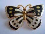 Vintage broche vlinder zwart-wit emaille - cloisonnée, Overige materialen, 4 tot 7 cm, Ophalen of Verzenden, Zo goed als nieuw