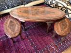 3 tables basses pakistanais, bois massif, 50 à 100 cm, Ovale, Autres essences de bois, 50 à 100 cm