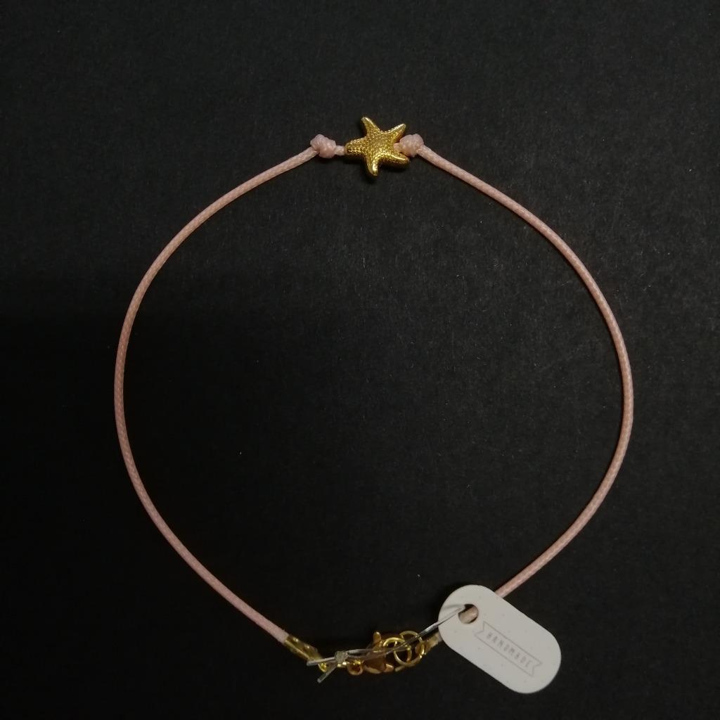 Bracelet de cheville, cordon wax rose clair avec étoile doré, Enlèvement ou Envoi, Neuf, Or, Avec bracelets à breloques ou perles