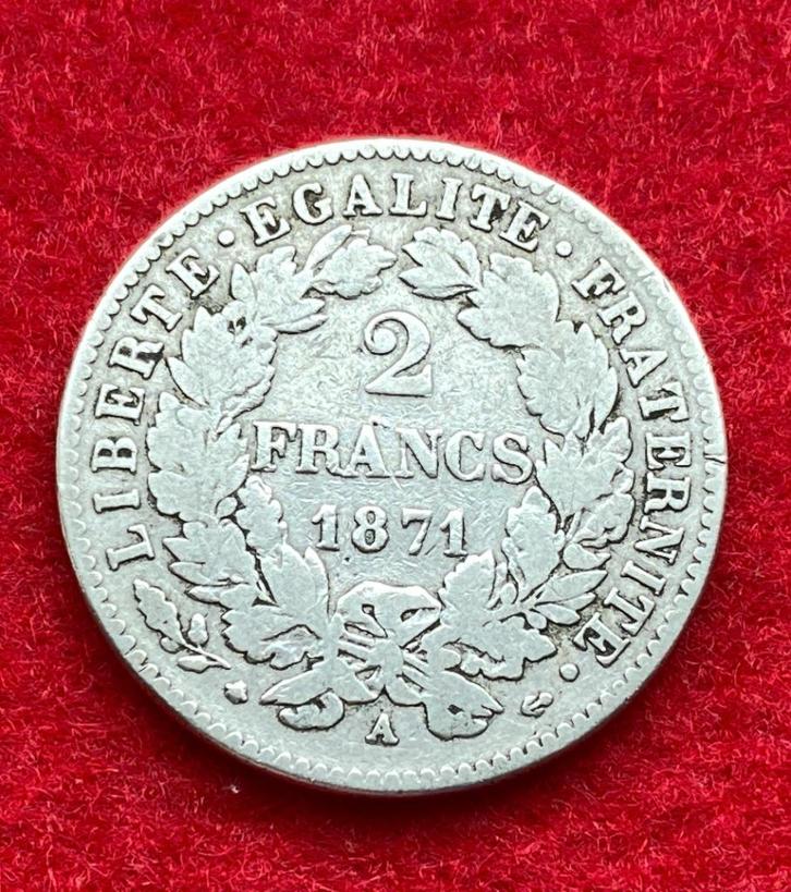 Muntencollectie - 2 munten van Franse frank 1870 - 1871, Antiek en Kunst, Antiek | Zilver en Goud, Zilver, Ophalen of Verzenden