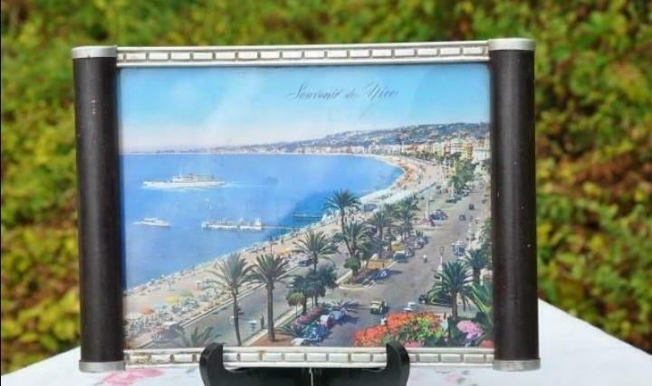 plateau art deco alu et bois noir vue de nice, Ophalen of Verzenden