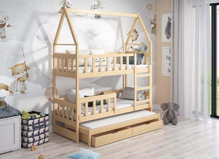 Stapelbed kinderbed HUIS 3 personen 160x75 of 180x75, Kinderen en Baby's, Kinderkamer | Stapelbedden en Hoogslapers, Nieuw, Stapelbed