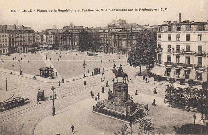 1910 - FRANKRIJK - Lille: Places République et Faidherbe, Verzamelen, Postkaarten | Buitenland, Ongelopen, Frankrijk, Voor 1920