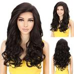 Luxe lace front pruik lang krullend haar chocobruin Vivian, Envoi, Neuf