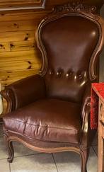 Zetel/stoel leder en eik H 115 cm x B 74 cm, Antiek en Kunst, Ophalen