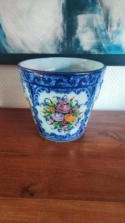 Vintage bloempot Cachepot Vestal met rozen donkerblauw, Antiek en Kunst, Antiek | Keramiek en Aardewerk, Ophalen of Verzenden