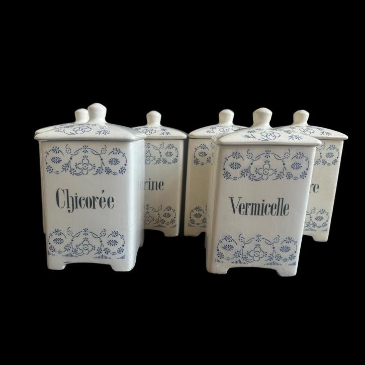 Set van 6 antieke bewaarpotten voor de keuken, Antiek en Kunst, Antiek | Keramiek en Aardewerk, Ophalen