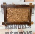 Antiek 1920-1930 ingelijst koperen reliëf kunst boerderij, Ophalen of Verzenden