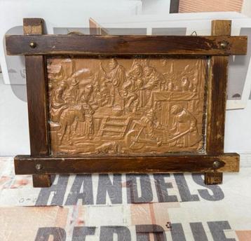 Antiek 1920-1930 ingelijst koperen reliëf kunst boerderij beschikbaar voor biedingen