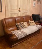 Te herstellen lederen zetel 3 zit, Huis en Inrichting, Zetels | Complete zithoeken, Ophalen, Gebruikt, Hout