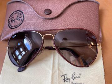 Vintage B&L Ray-Ban Aviator Leather 58 mm zonnebril A32, Enlèvement ou Envoi, Comme neuf, Brun, Ray-Ban