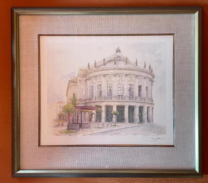 Tekening/aquarel Bourlaschouwburg Antwerpen, Antiek en Kunst, Kunst | Schilderijen | Klassiek, Ophalen