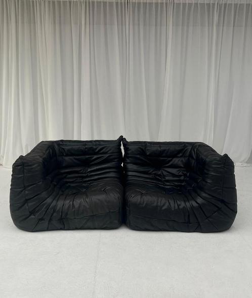 Togo hoek elementen , Ligne Roset, in zwart leer, Huis en Inrichting, Zetels | Zetels, Gebruikt, Hoekbank, Tweepersoons, Leer