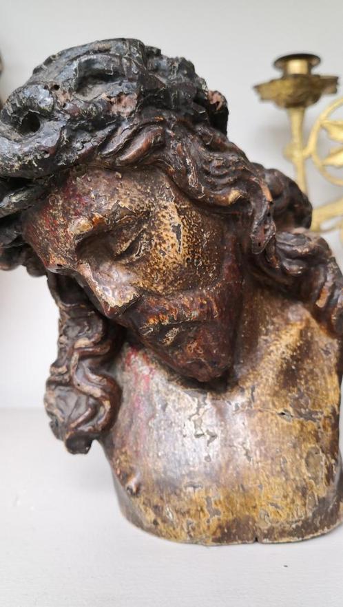 Christushoofd in hout - begin 17de eeuw, Antiek en Kunst, Kunst | Beelden en Houtsnijwerken, Ophalen of Verzenden