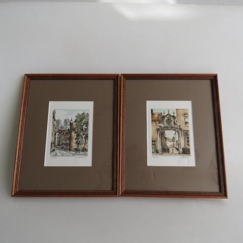 Vintage set 2 etsen Roger Hebbelinck jaren 50, Antiek en Kunst, Kunst | Etsen en Gravures, Ophalen of Verzenden