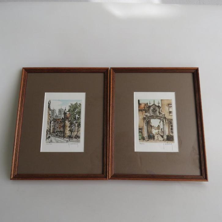 Vintage set 2 etsen Roger Hebbelinck jaren 50, Antiek en Kunst, Kunst | Etsen en Gravures, Ophalen of Verzenden