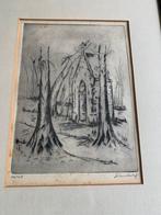 Litho Davidson J - kerk met bomen, Antiek en Kunst, Ophalen of Verzenden