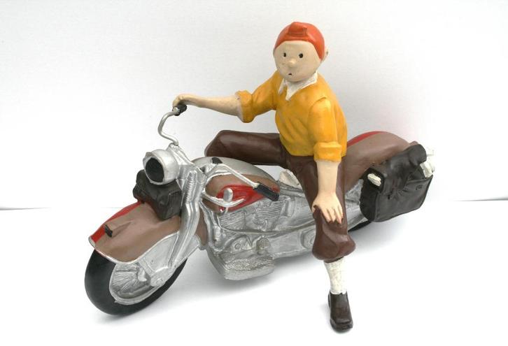 Beeld Kuifje op de motor - 29 x 42cm, Verzamelen, Stripfiguren, Gebruikt, Beeldje of Figuurtje, Kuifje, Ophalen