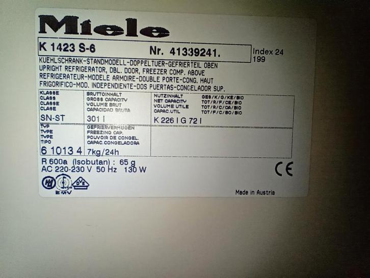 Miele diepvries -koelkast, Elektronische apparatuur, Vriezers en Diepvrieskisten, Ophalen of Verzenden