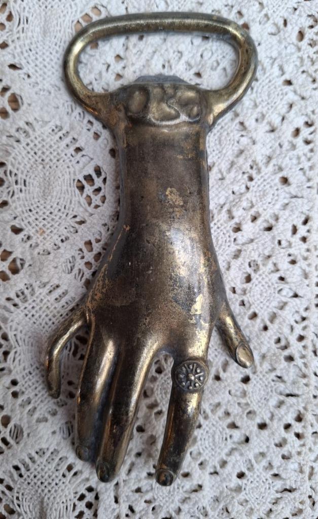 Oude Franse flessenopener, koperen handje, Antiek en Kunst, Curiosa en Brocante, Ophalen of Verzenden