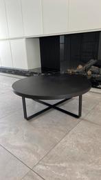 Salontafel in metaal zwarte poten en eiken houten blad, Ophalen, Kan in modern en landelijk interieur, Gebruikt, 50 tot 100 cm