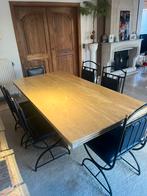 Massieve marmeren tafel plus 6 marineblauwe leren stoelen, Ophalen, Overige materialen, 200 cm of meer, 50 tot 100 cm