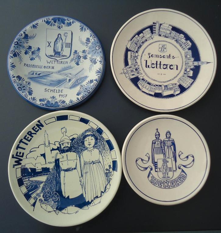 4 porceleinen Delftse borden- Wetteren, Antiquités & Art, Curiosités & Brocante, Enlèvement