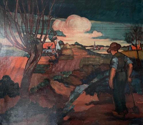 Schilderij Barth Verschaeren ("Boer op het veld"), Antiek en Kunst, Kunst | Schilderijen | Modern, Ophalen