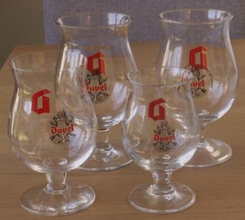 4 verschillende Duvel glazen met In zwart: glas, vlammen en  beschikbaar voor biedingen