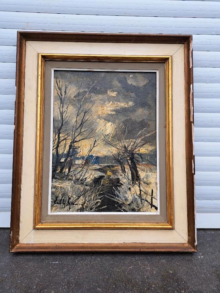 huile sur toile signe emile lammers, Antiek en Kunst, Kunst | Schilderijen | Klassiek, Ophalen of Verzenden