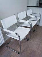3 witte vintage design buisframe stoelen, Huis en Inrichting, Gebruikt, Metaal, Wit, Ophalen