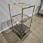 Vintage 'gouden' etagere / staande rek met fumé glas, Antiek en Kunst, Ophalen of Verzenden